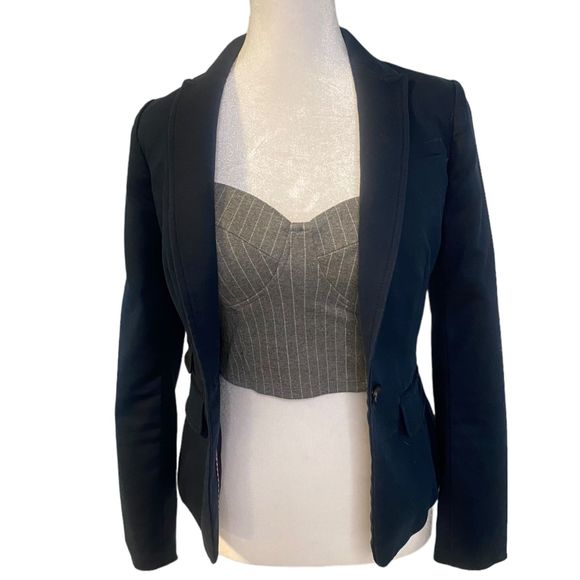 Haute Monde Bustier Top Gray Stripes Adjustable Straps Cropped Padded Top Small - Picture 5 of 12